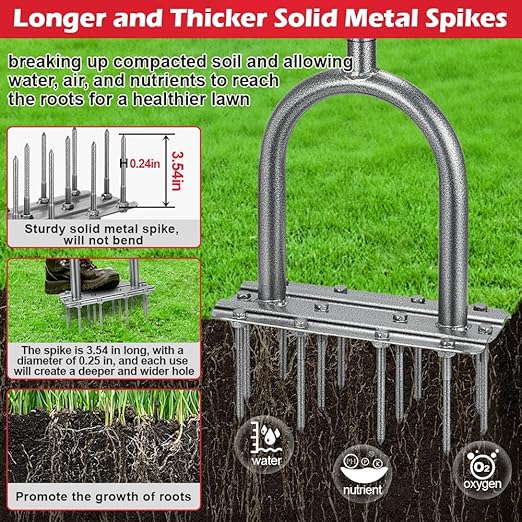 Lawn Aerator Tool, 43.3" Pre-Assembled Lawn Aerator with 12 3.5" Lengthened Iron Spikes, Efficient Manual Grass Spikes Aerator for Yard Aerating, Garden Tools, Easy to Use