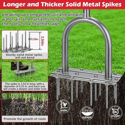 Lawn Aerator Tool, 43.3" Pre-Assembled Lawn Aerator with 12 3.5" Lengthened Iron Spikes, Efficient Manual Grass Spikes Aerator for Yard Aerating, Garden Tools, Easy to Use