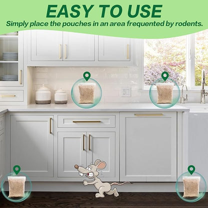 12 Pack Mouse Repellent Pouches - Natural Peppermint Oil, Long-Lasting Rodent Repellent - Safe for Pets & Family, Mice Repellent Indoor/Outdoor Use in Garage, Car & Garden