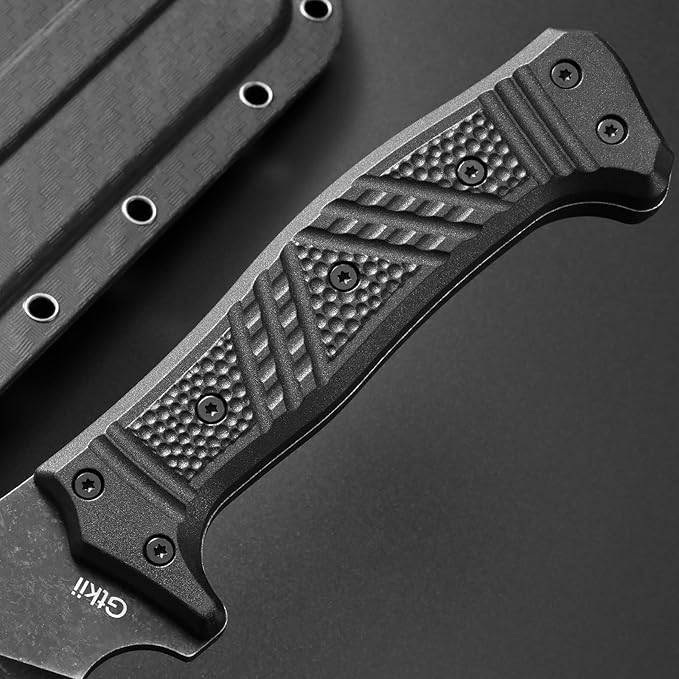 GTK32 Fixed Blade Knife DC53 Steel Blade Full Tang Nylon Fiberglass Handle Heavy Duty Knifes for Field Hunting Camping Bushcraft(Black)