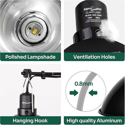 REPTI ZOO Reptile Light Fixture Dimming Thermostat Combo Pack, 8.5 Inch Deep Dome Lamp Fixture Max 150W, PID Reptile Thermostat Temperature Controller for Reptile Heat Lamp Bulb