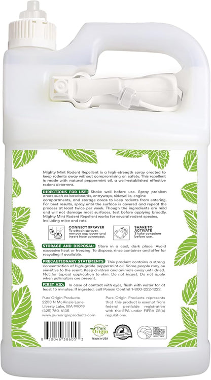 Mighty Mint Peppermint Oil Rodent Repellent Spray with Microfiber Cloth – Natural Indoor & Outdoor Control for Mice and Rats – Plant-Based, Extra-Strong Formula - 1 Gallon (128 oz)