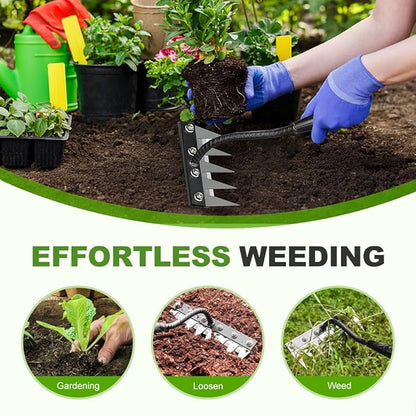 2025 Upgrade Iron Weeding Rake 2.0, 5/6/7/8 Teeth Carbon Steel Garden Weeder Rakes, Iron Rake for Yard Lawn and Garden, Heavy-Duty Garden Hand Weeder Puller Tool for Gardening and Weedings (6 Teeth)