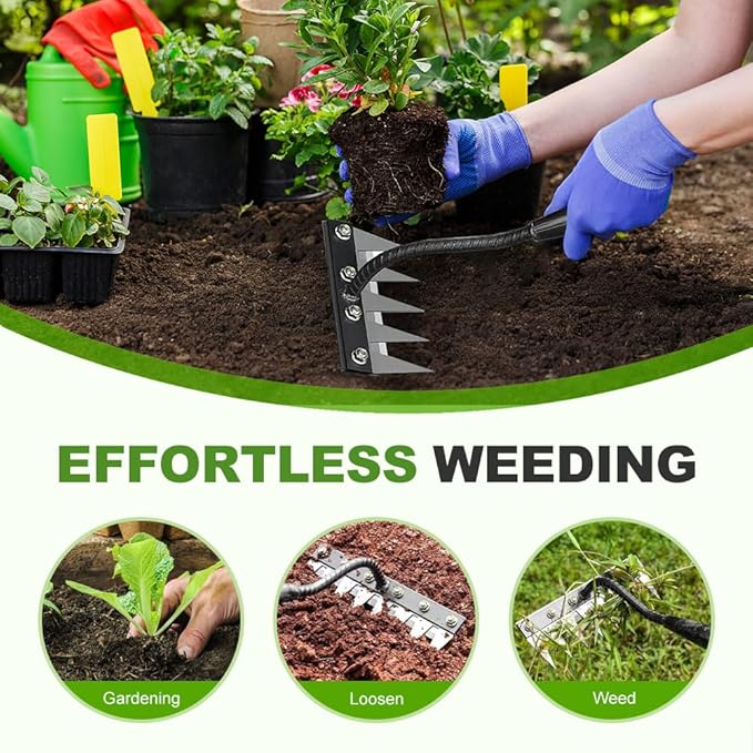 2025 Upgrade Iron Weeding Rake 2.0, 5/6/7/8 Teeth Carbon Steel Garden Weeder Rakes, Iron Rake for Yard Lawn and Garden, Heavy-Duty Garden Hand Weeder Puller Tool for Gardening and Weedings (7 Teeth)