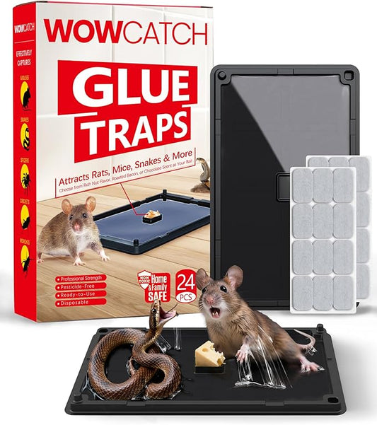 Sticky Mouse Traps Indoor for Home – 24 Pack Rat Glue Traps with Bait Slot, Pet Safe Rodent Catcher for Garage, Kitchen - Catches Snakes, Roaches, Spiders, Lizard, Non-Toxic, Medium Size