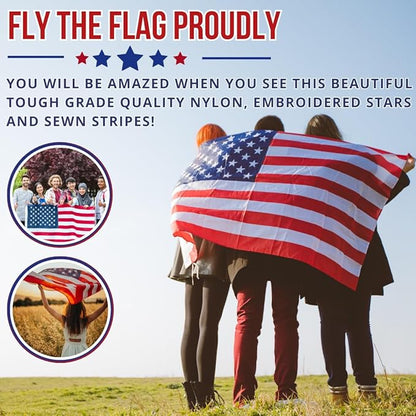 American Flag - Heavy-Duty US Flag - Embroidered Stars - Nylon USA Flag Built for Outdoors - Sewn Stripes - UV Protection - Brass Grommets (5x8 ft)