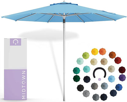 Midtown Umbrellas Push Pop Sunbrella Umbrella 8 Feet Outdoor Umbrella in Capri Acrylic Fabric - Patio Umbrella, Backyard Umbrella, Garden Umbrella, Picnic Table Umbrella & Pool Umbrella - Black Pole