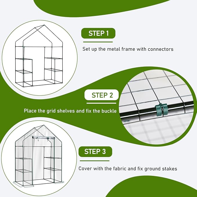 Outvita Walk-in Greenhouse, Outdoor Durable PVC Plant Green House for Frost Protection with 3 Tiers 4 Shelves, Shelf Clips, Roll-up Zipper Door, 56"x29"x77" Transparent