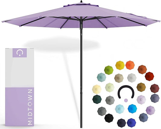 Midtown Umbrellas Push and Pop 9 Feet Outdoor Umbrella, Midtown Purple Polyester Fabric - Fiberglass Ribs Deck Patio Umbrella, Backyard Umbrella, Garden Umbrella & Pool Umbrella - Black Pole