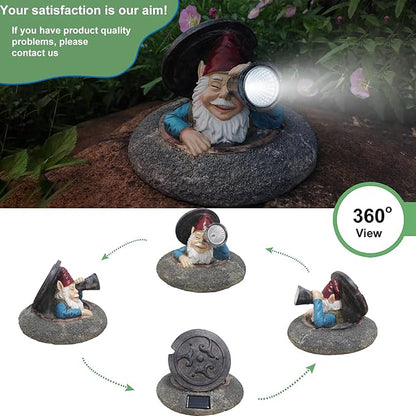 Garden Gnomes Statue ， Solar Garden Decor ， Dwarf Statue Hiding Under a Manhole Cover， Suitable for Yard, Lawn, Patio's Outdoor Decor, Gnomes Figurine Ideal for Holiday Giving