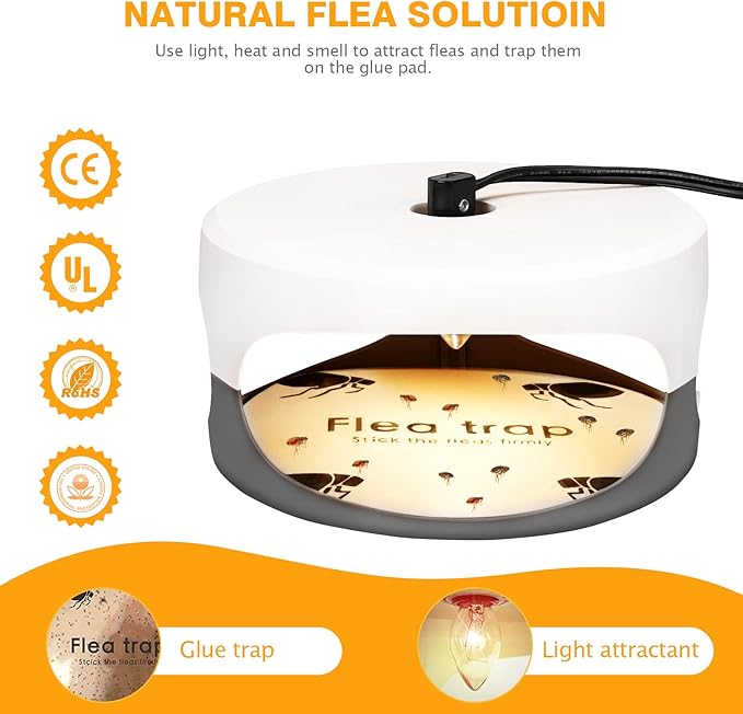 Flea Traps for Inside Your Home 2 Packs, Flea Trap for Indoor, Bed Bug Killer with Sticky Pads & Light Bulb Replacement, Natural Flea Infestation Treatment