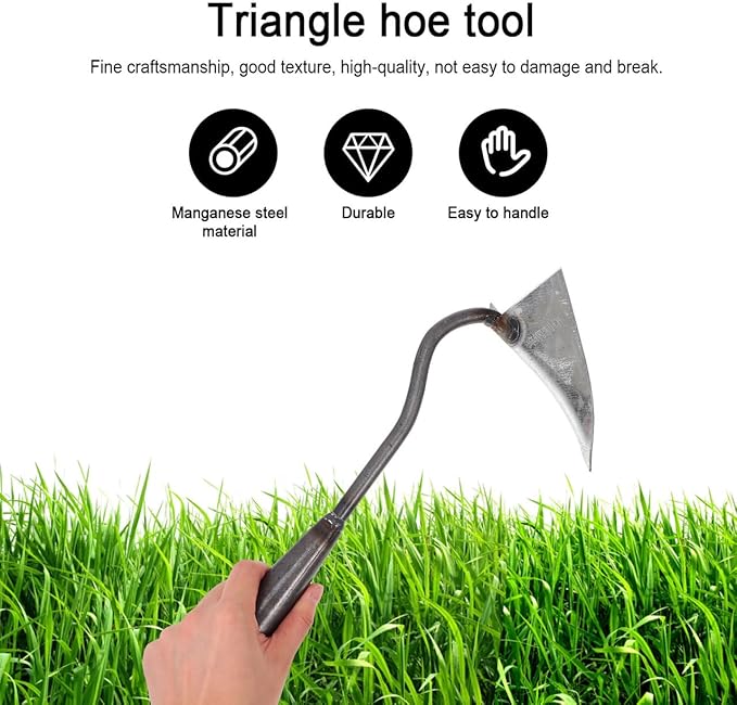DOITOOL Iron Triangle Garden Hoe 12.4 Inch Weeding Hoe Stainless Steel Blade Manual Weeder Garden Tool for Weeding Gardening Loosening Edging Cultivating Farm