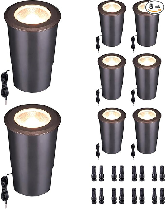 Low Voltage Well Lights for Landscaping - Outdoor IP67 12V LED Ground Light, 5 Color Temperature Selectable In-Ground Light, ORB Aluminum for Path House Backyard 9W 700LM 8 Pack