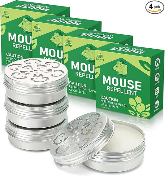 4 Pack Mouse Repellent with Peppermint Oil - Natural Rodent Repellent for 24/7 Protection in House, Car, Garage & Attic,Human & Pet Safe