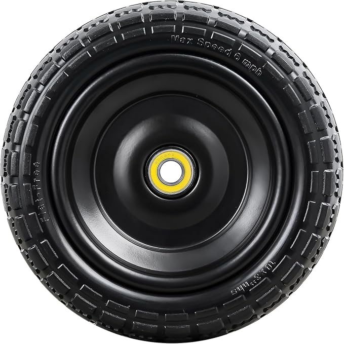 2 Pcs 10” Solid Tires, 10" x 3" Flat Free Tire and Wheel with 5/8” Axle Bore Hole and Double Sealed Bearings,2.1" Offset Hub Compatible with 10x3 Hand Truck, Wheelbarrow, Lawn Mower Tires