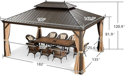 PURPLE LEAF 12' X 16' Outdoor Hardtop Galvanized Steel Double Roof Permanent Gazebo Canopy Aluminum Frame Patio Garden Gazebo with Curtains and Netting