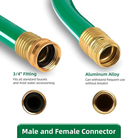 Worth Long Lead-in Green Garden Hose 5/8 in. x 50 ft. -Kink Free, No Leaking, Male/Female Fittings -Heavy Duty Durable Flexible Lightweight Water Pipe -Brass Aluminum Ends for Household & Yard Use