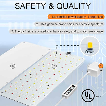 DOMMIA Grow Light, 20W Ultra-Thin Panel Grow Lights for Indoor Plants, High PPFD Full Spectrum, Dimmable, 6/12/16H Timer Auto on/Off, Suitable for Indoor Growing, Warm White 1-Pack