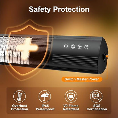 YESERLl Electric Patio Heater with Remote Control- 1500w Outdoor Heater Fast Heating with 3 Power Setting, Wall Mounted Carbon Infrared Quiet - IP65 Waterproof and 24H Timer for Snow Outdoor