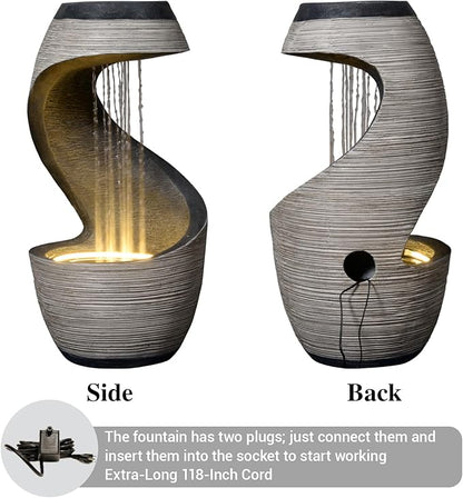 37" Tall S-Shaped Outdoor Waterfall Fountain – Rainfall Water Fountain for Garden, Patio or Backyard Decor, Floor-Standing Resin Garden Fountains Water Feature with Flat Top for Plant Display