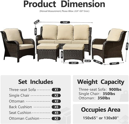 HOOOWOOO Patio Furniture Set,5 Piece Outdoor Furniture Set,Wicker Patio Conversation Couch Chairs Ottoman Set,Beige