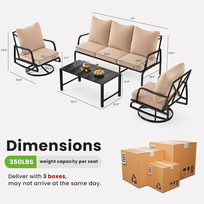 Soohow Patio Furniture Set, 4 Piece Outdoor Patio Furniture Set, 2 x Outdoor Swivel Chair, 1 x 3-Seats Sofa and 1 x Coffee Table, Metal Conversation Set for Porch, Balcony, and Backyard