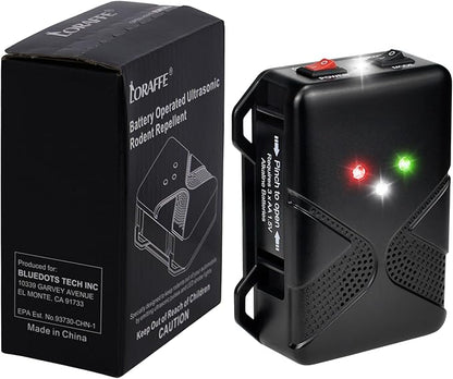 Ultrasonic Rodent Repellent for Car Engine – Battery Powered Under Hood Mouse Repeller with Flashing Strobe Light, Keeps Rats and Mice Away from Vehicle, Automobile, Truck, Garage, Attic, Barn, Shed