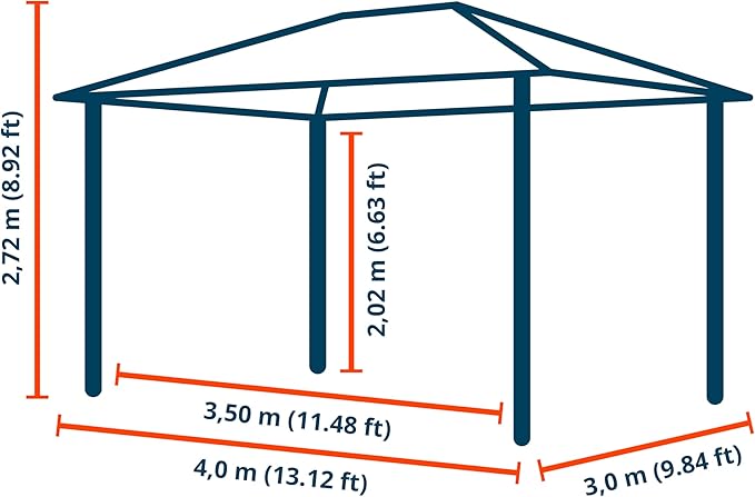 TOOLPORT Hardtop Gazebo 10x13 ft with Polycarbonate Roof - Wood-Like Finish - 4 Side Panels in Gray