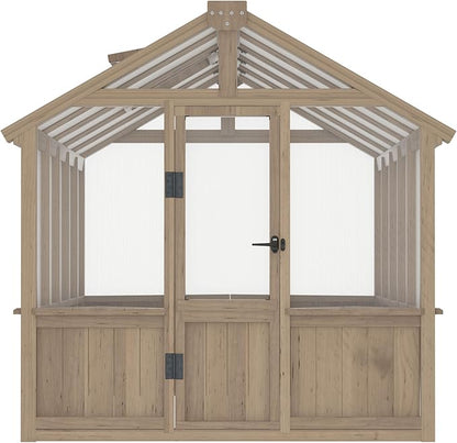BlueWish 6x10FT Greenhouse, Greenhouses for Outside with Cedar Frame, Wood Greenhouse with Adjustable Vent, 6MM Polycarbonate Panel, Green House for Outside, Garden, Backyard
