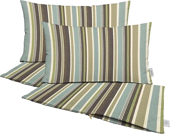 RSH DECOR: Sunbrella Pillow Covers Set of 4 | Covers Only - 26" x 16" | Outdoor Lumbar Pillow Covers Crafted with Sunbrella Performance Fabric | Brannon Whisper