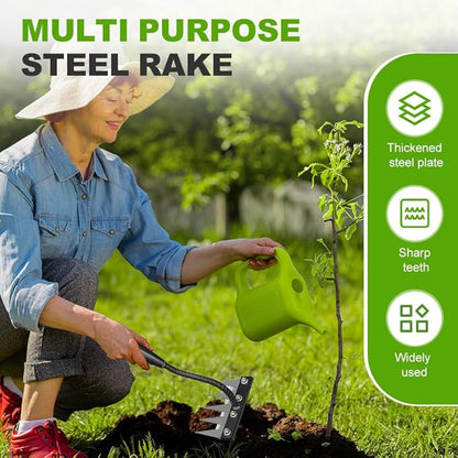 2025 Upgrade Iron Weeding Rake 2.0, 5/6/7/8 Teeth Carbon Steel Garden Weeder Rakes, Iron Rake for Yard Lawn and Garden, Heavy-Duty Garden Hand Weeder Puller Tool for Gardening and Weedings (6 Teeth)