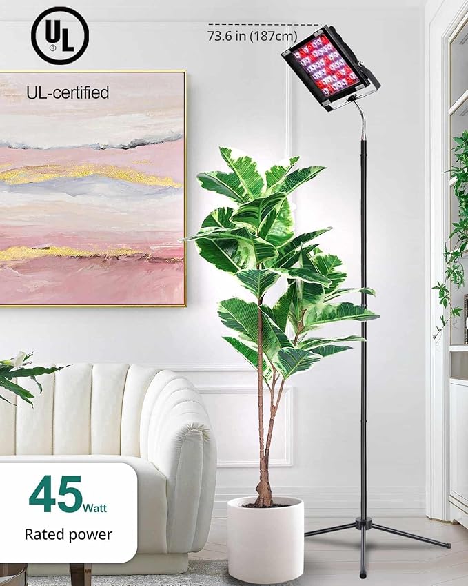 DOMMIA Grow Lights for Indoor Plants, Full Spectrum Tall Plant Light, Dimmable, Adjustable Tripod Standing Grow Lamp Floor Refugium Lamp for Aquarium, 45W 66in, 6/12/16h