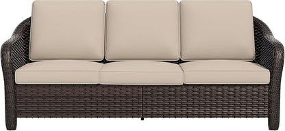 Vista Vibe 78" Patio Wicker 3-seat Sofa, Deep Seat Loveseat, Outdoor All-Weather Rattan Couch with Removable Cushions, Steel Frame Couch for Garden, Poolside (Beige)