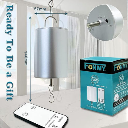 FONMY Wind Spinner Motor with Remote Battery Operated 20RPM Hanging Display Rotating Motor for Disco Ball Baby Crib Wind Chime Mobile Yard Decor Ornaments Outdoor Sculptures-Silver Color-Medium Speed