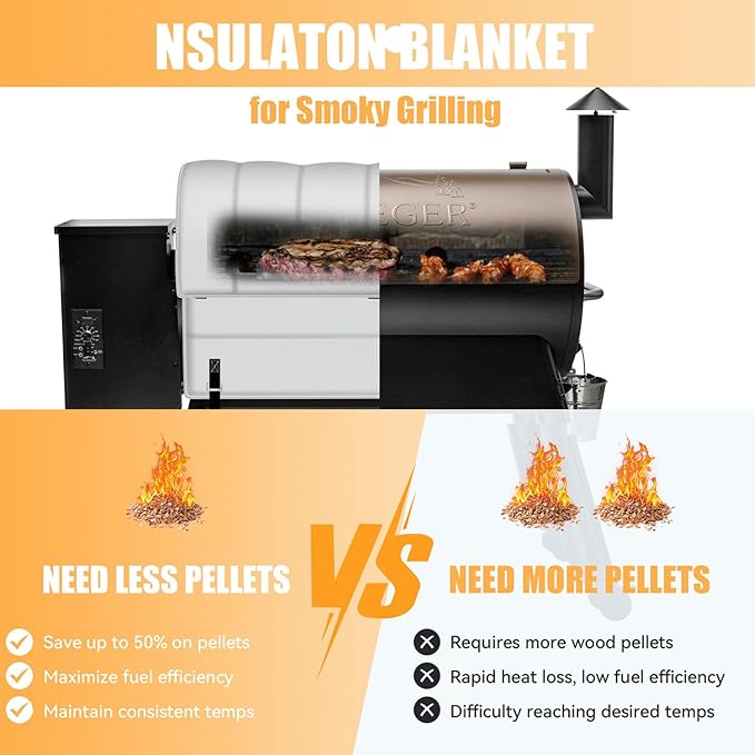 Grill Blanket for Traeger pro 34 Series, Traeger 34, Texas Grill Models,Thermal Insulated Blanket Warmer Compatible with BAC 628, BAC10206, Ideal for Outdoor Grilling