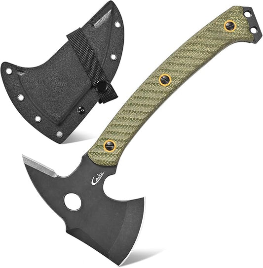 C1342 Camping Axes,DC53 Steel Blade Micarta Handle Chopping Axe Bushcraft Camping Axes Survival Hatchet Full Tang Axe for Hiking Hunting Camping Splitting Chopping Wood(Green)