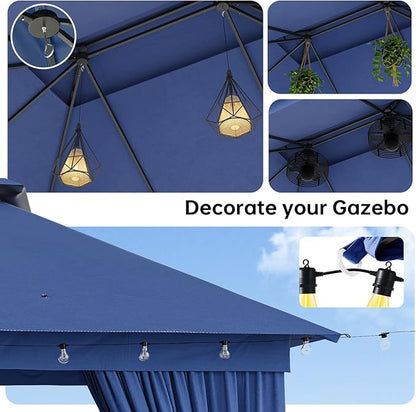 Outdoor Gazebo Metal Frame Patio Pergola Double Roofs Patio Canopy with Double-Layer Door and Mosquito Netting for Deck, Backyard, Lawn (Blue, 10x12FT)