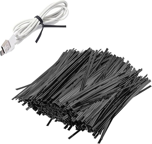 KEILEOHO 4000 PCS 6 Inch Plastic Black Twist Ties, Reusable Cable Tie, Metal Innercores Bag Coated Ties, Flexible Plastic Twist Ties