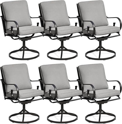 MELLCOM Patio Swivel Chair Set of 6, Heavy Duty Outdoor Dining Chairs with Thickened Cushions, Metal Patio Chairs Gentle Rocker for Outside, Garden Lawn & Porch, Backyard, Grey