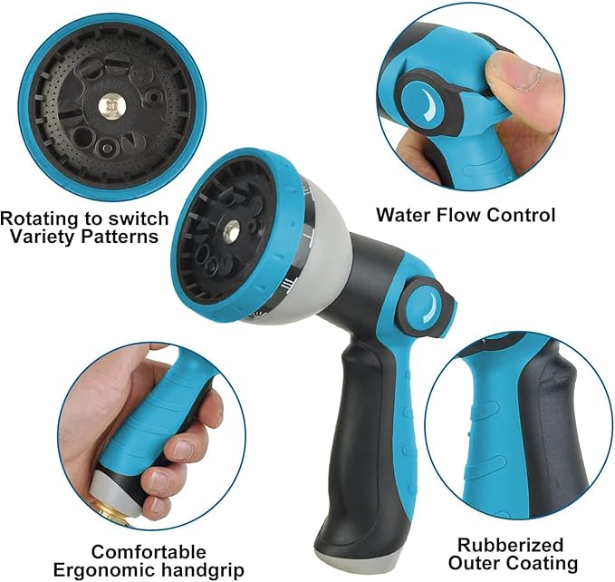 200Ft Non-Expandable Garden Hose, Flexible Water Hose with 10-Pattern Spray Nozzle, Lightweight Hose Pipe, Kink-Free, Leak-Proof, 3/4" Solid Metal Fittings