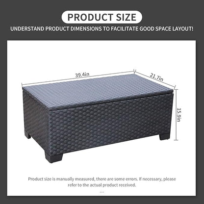 Rattaner Patio Coffee Table with Storage Wicker Outdoor Coffee Table and All-Weather Wicker Side Table with Waterproof Cover, Black