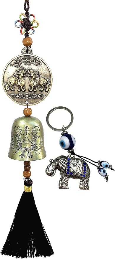 Traditional Lucky Feng Shui Wind Chime Bell Hanging Ornament Decoration for Protection Success Peace and Wealth (Pi Yao)