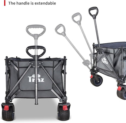 TMZ Collapsible Wagon 445L Extra Large Outdoor Utility Cart, Heavy Duty Carts Foldable with All-Terrain Big Wheels, Canopy and Brakes, Utility Beach Wagon for Outdoor Garden (Gray)