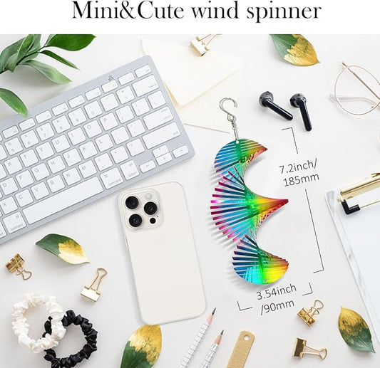 Rainbow Wave Wind Spinners Outdoor Hanging Decor,7In Stainless Steel Reflective Wind Spinner Yard Art Wind Sculpture,Rainbow Helix Mini Wind Spinners for Yard and Garden Ornaments Gifts
