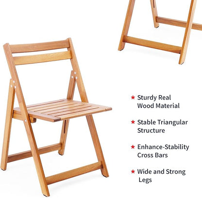 Acacia Wooden Chairs Set of 2, Folding Waterproof Small Patio Chairs with Waterproof and UV Coating, Indoor Outdoor Bistro Set for Garden Balcony Patio Lawn Living Room