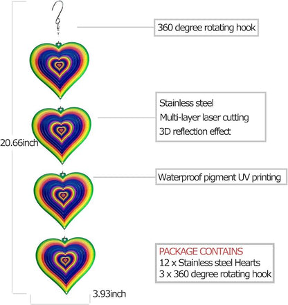 DJUAN Wind Spinners Outdoor Garden Decor,Stainless Steel Heart Wind Spinner for Yard Art Ornaments Porch Patio Balcony Home House, Christmas Party Decorations,Birthday Gifts for Mom Women Grandma aunt