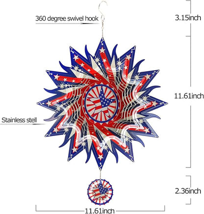 DJUAN 4th of July Decorations,12in American Flag Patriotic Wind Spinner Fourth of July Decor Outdoor,Garden Wind Spinners Patriotic Decor Independence Day Decorations for Yard,Garden,Patio