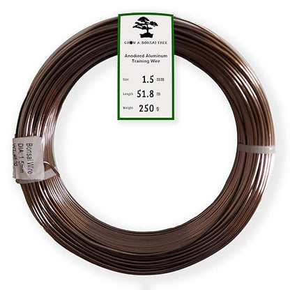 Anodized Aluminum 1.5mm Bonsai Training Wire 250g Large Roll (170 feet) - Choose Your Size and Color (1.5mm, Brown)