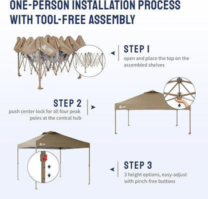 CROWN SHADES Gazebo 10x10 Pop Up Canopy with Mosquito Netting, Screen Tent with 4 Ropes, 8 Stakes, 4 Sandbags and Wheeled Storage Bag, Canopy for Patio & Backyard, Beige