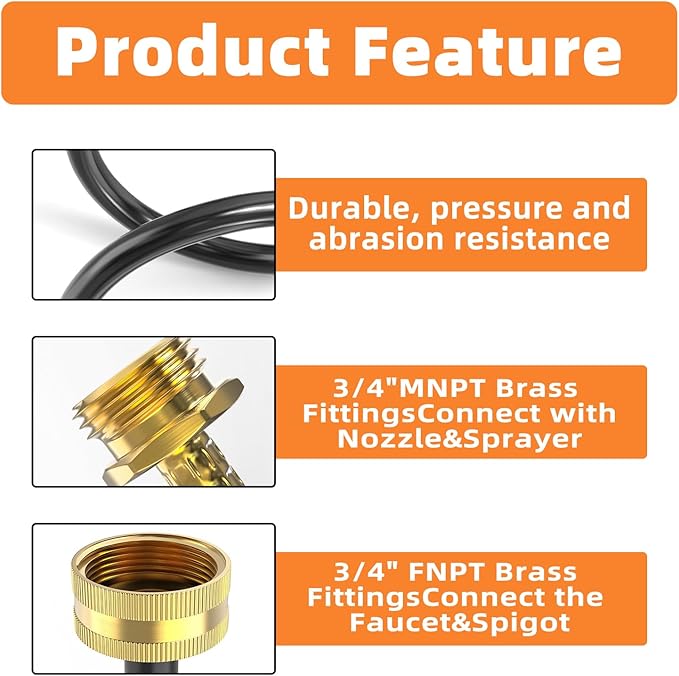 GASHER 10FT PU Recoil Garden Water Hose With 3/4" GHT Brass Fittings Retractable, Swivel Female For Boating, Pool & Spa, RV, Home And Garden